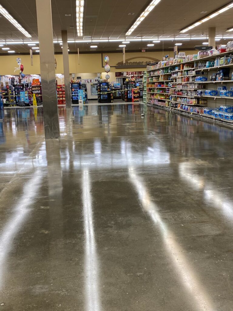 Smooth polished concrete floor inside a commercial space in Henrico.